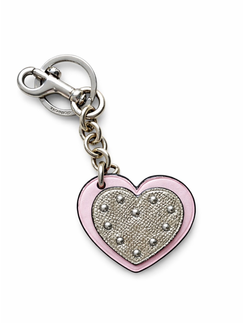 Coach Studded Leather Blush and Silver Keychain